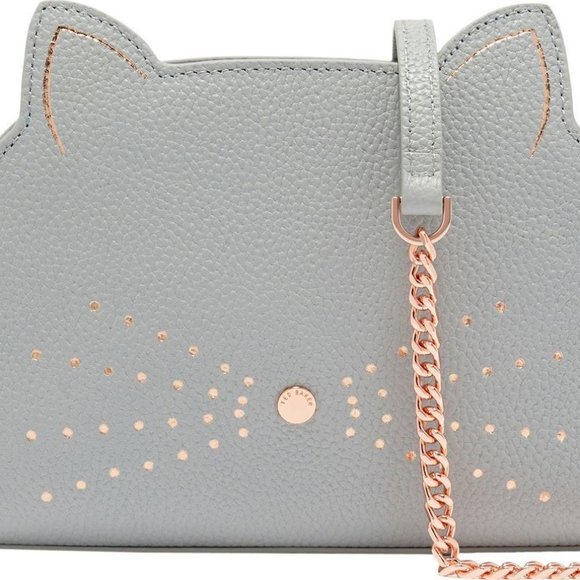 Ted Baker Kirstie Cat Leather Crossbody Bag / Clutch - Gray/Rose Gold - Picture 2 of 7